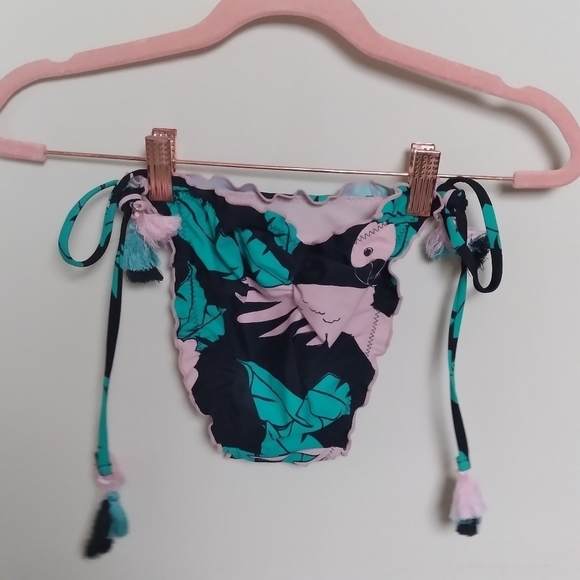No Boundaries Tropical Bird and Leaf Print Side Tie Bikini Bottoms Small - Picture 2 of 7